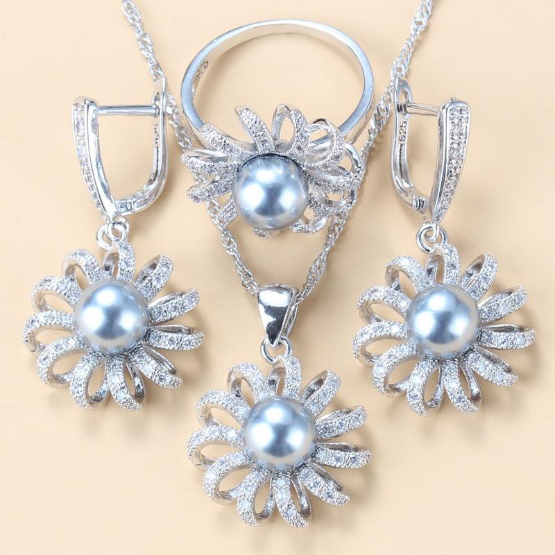 Sunflower Jewelry Bridal Sets Natural Freshwater Pearls Earrings/Necklace And Ring For Women Wedding Gift