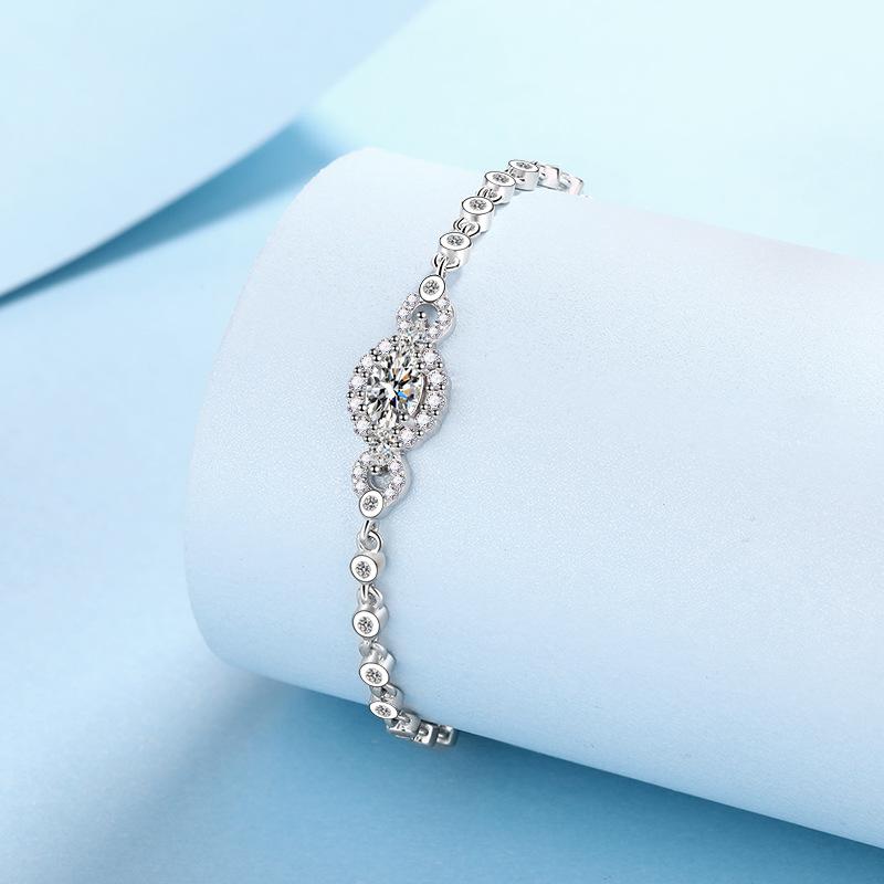 S925 Sterling Silver Moissanite Bracelet for Women Fashionable Simple Pt950 Gold Plated Exquisite Adjustable Bracelet
