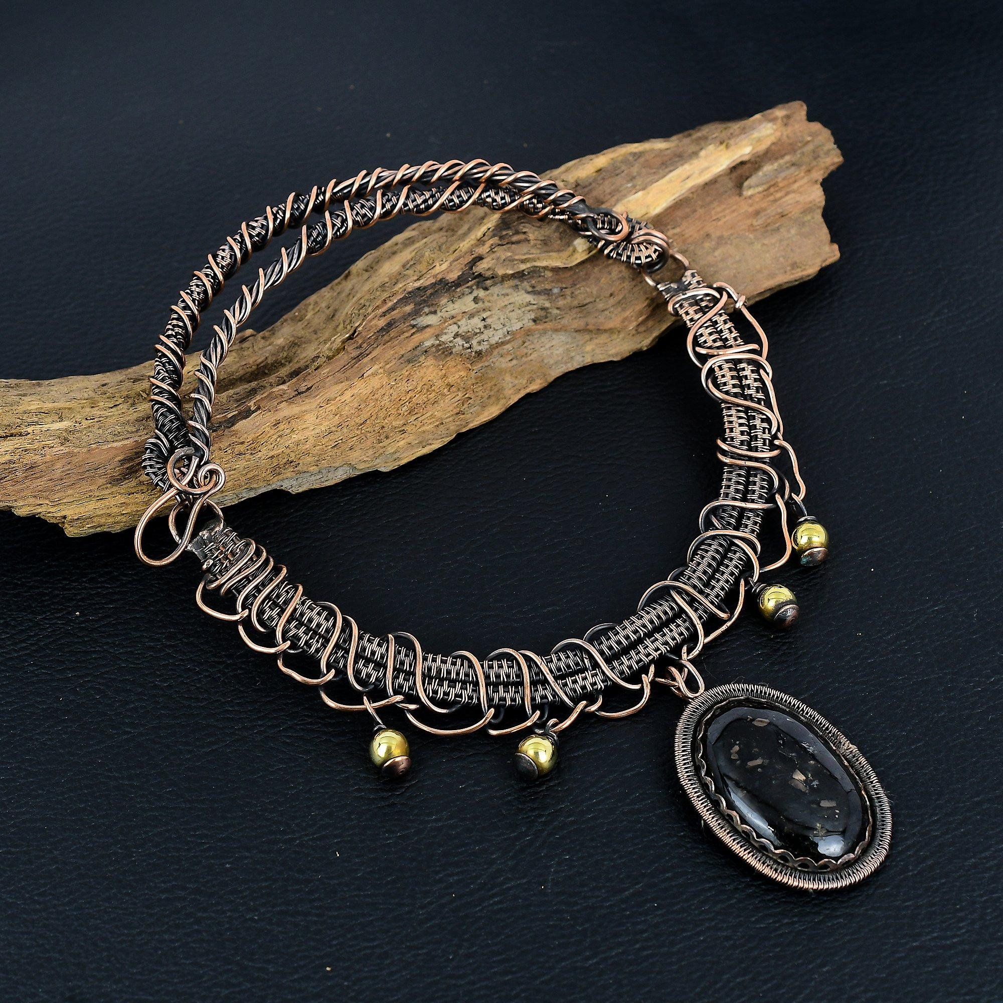 

Black Tourmaline Necklace Gemstone Jewelry, 999 Copper Wire Wrapped Necklace, Adjustable Handmade Chain Necklace Jewelry
