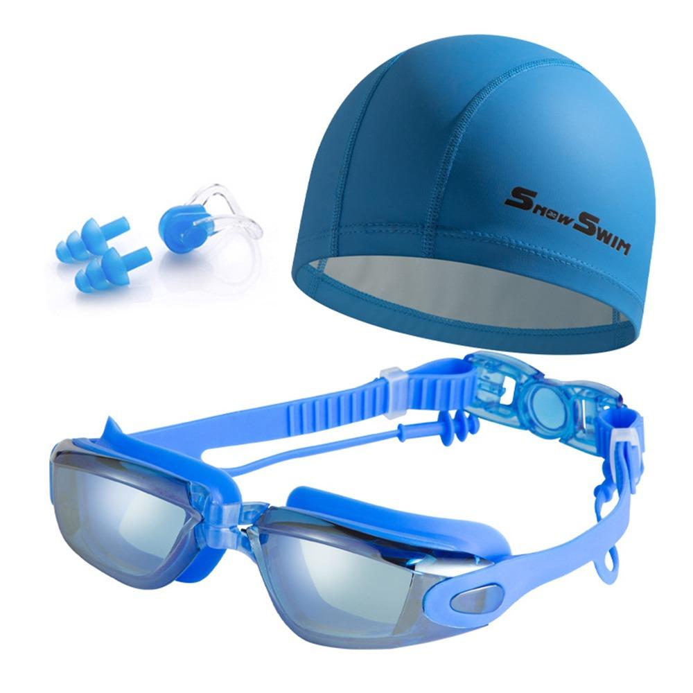 with Nose Clip, and Ear Plugs Silicone Swim Cap Anti-fog Diving Eyewear  Summer