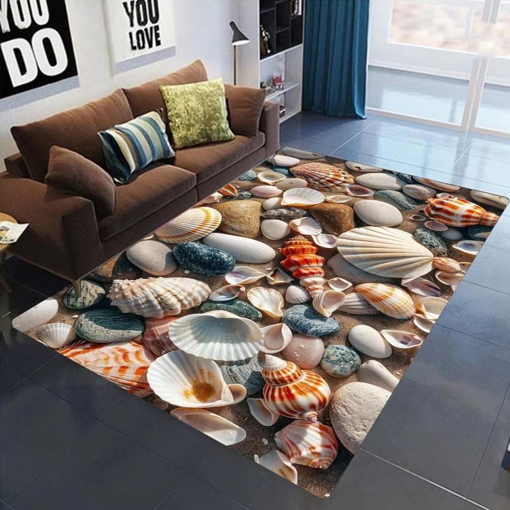 2025 Neuer Seestern Strand Muschel Seestern Sand Teppich Teppich für Wohnzimmer Schlafzimmer Zuhause Sofa Dekoration, Kinder Spielen Rutschfeste Bodenmatte