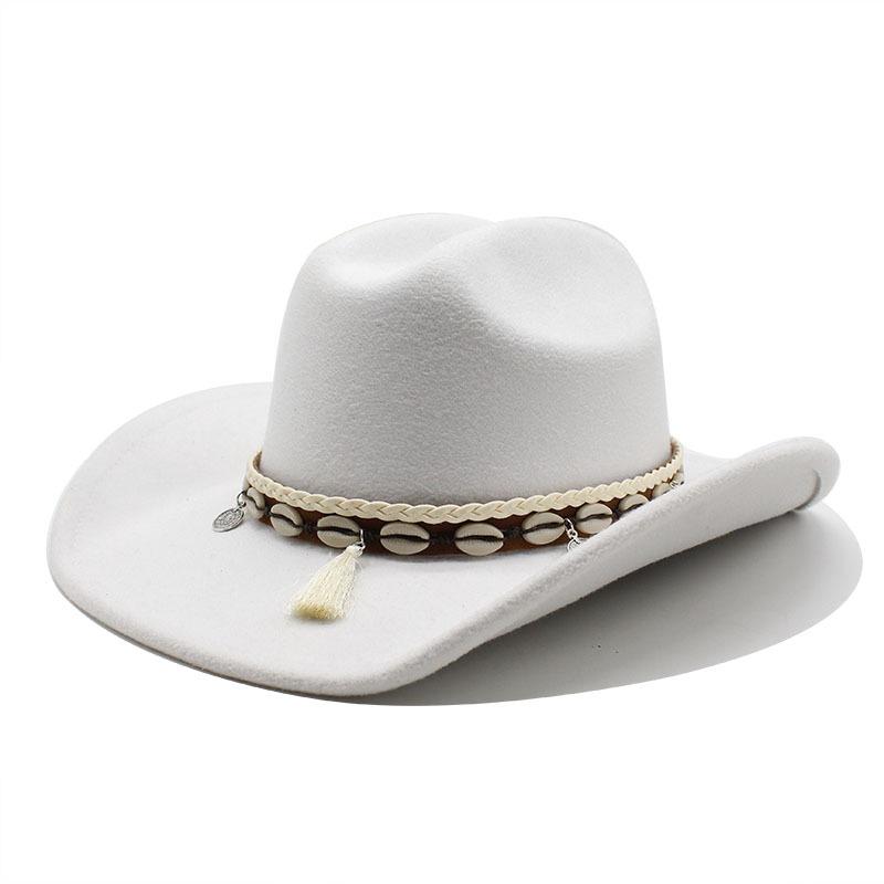 Retro Top Cowboy Hat with Curled Edge, Ethnic Style Tibetan Felt Hat M(56-58cm) белый