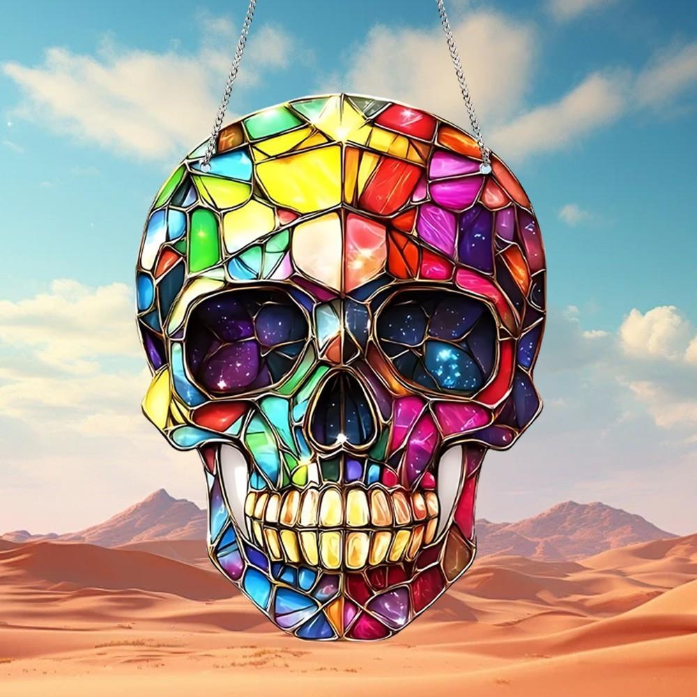 Colorful Fashion Skull Pattern Acrylic Glass Pendant For Halloween Decoration