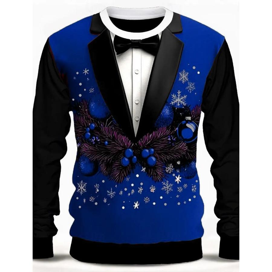 

Мужская футболка с круглым вырезом и принтом рождественской елки, снежинки, галстука-бабочки, 3D-принт, повседневная футболка на рождественскую тематику, красные топы с длинными рукавами L