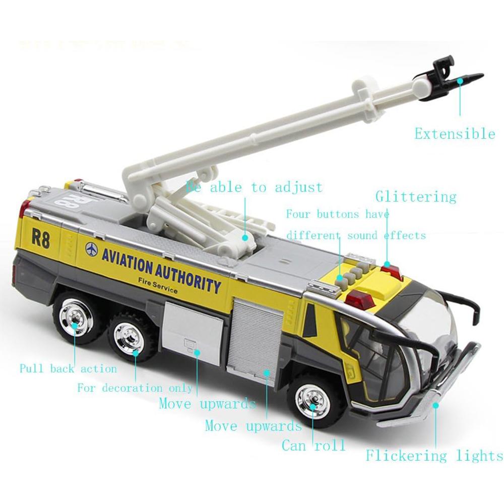 1/32 lotniskowe wozy strażackie dla chłopców, wóz strażacki zabawki Diecast silnik wozu strażackiego Pullback zabawka cierna pojazd inżynieryjny Model wozu strażackiego