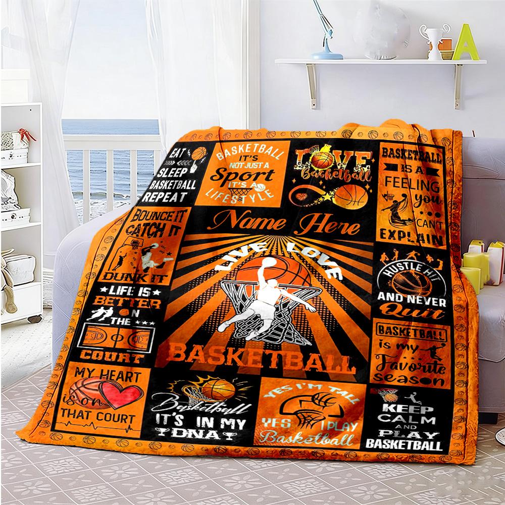 Orange Basketball Style Personalized Text Blanket Gift Personalized Blanket Warmthful Decor Great for Bed Livingroom Nap Seaside for All Occasions