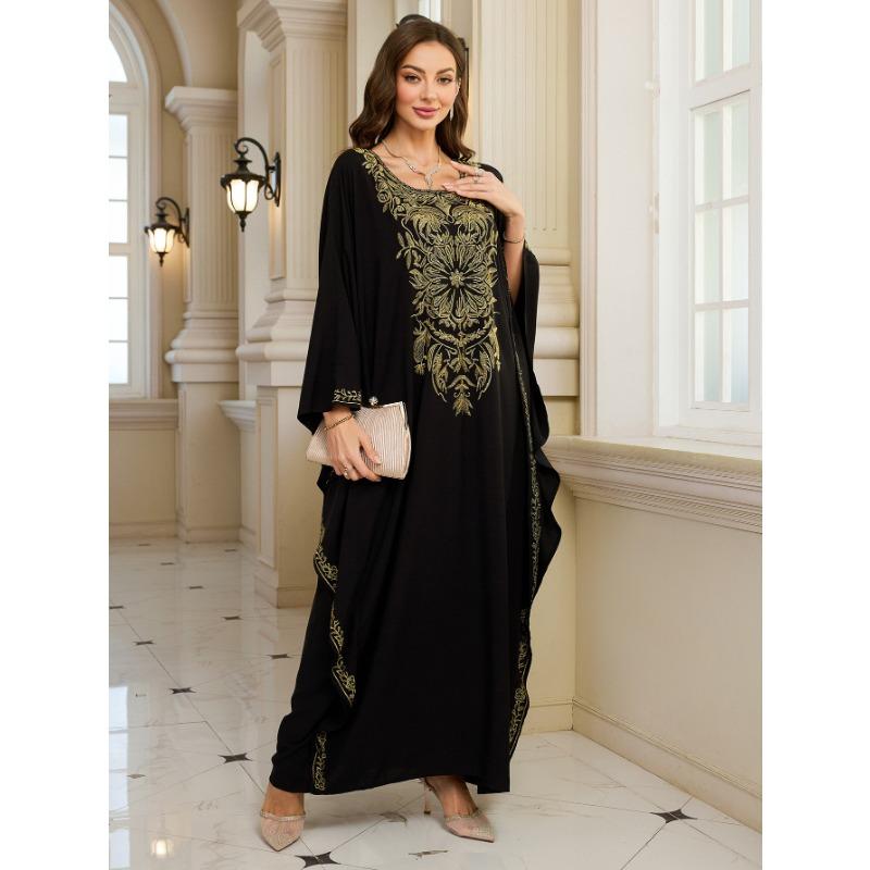 Women's Fashion Spring Fall Flower Pattern Print Long Sleeve O-Neck Loose Waistline Casual Dresses