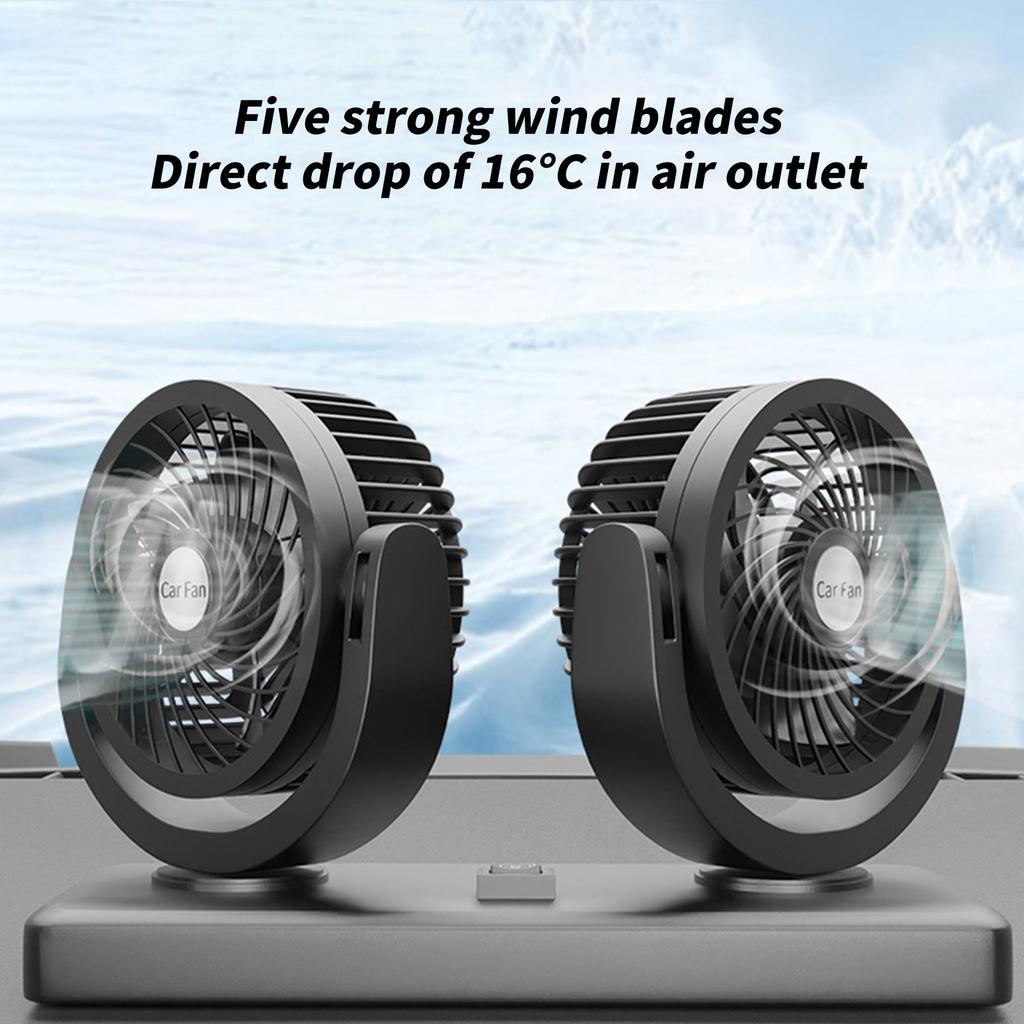 12V Double Motor Vehicle Fan, USB Car Air Ventilator with Two Speed Control, Horizontal and Vertical Adjustment Features