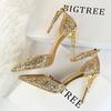 Bigtree European and American Fashion Sexy Hollow Out Nightclub Show Metal Heel  9.5cm High Heel Sparkle Sequins with Sandals