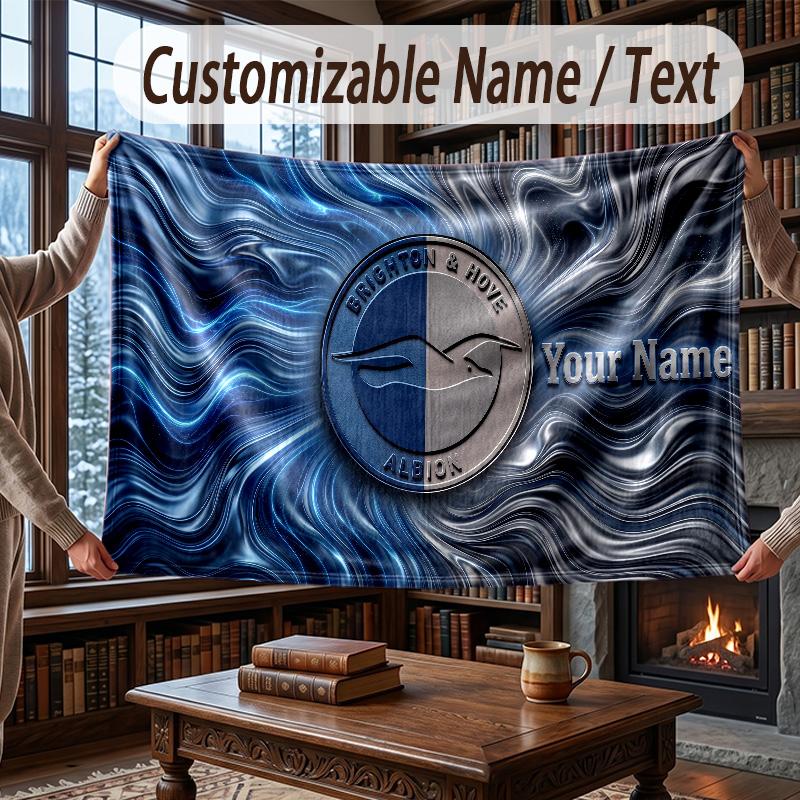 Custom Name Flannel Throw Blanket Brighton & Hove Albion Football Pattern Warm Home Decoration