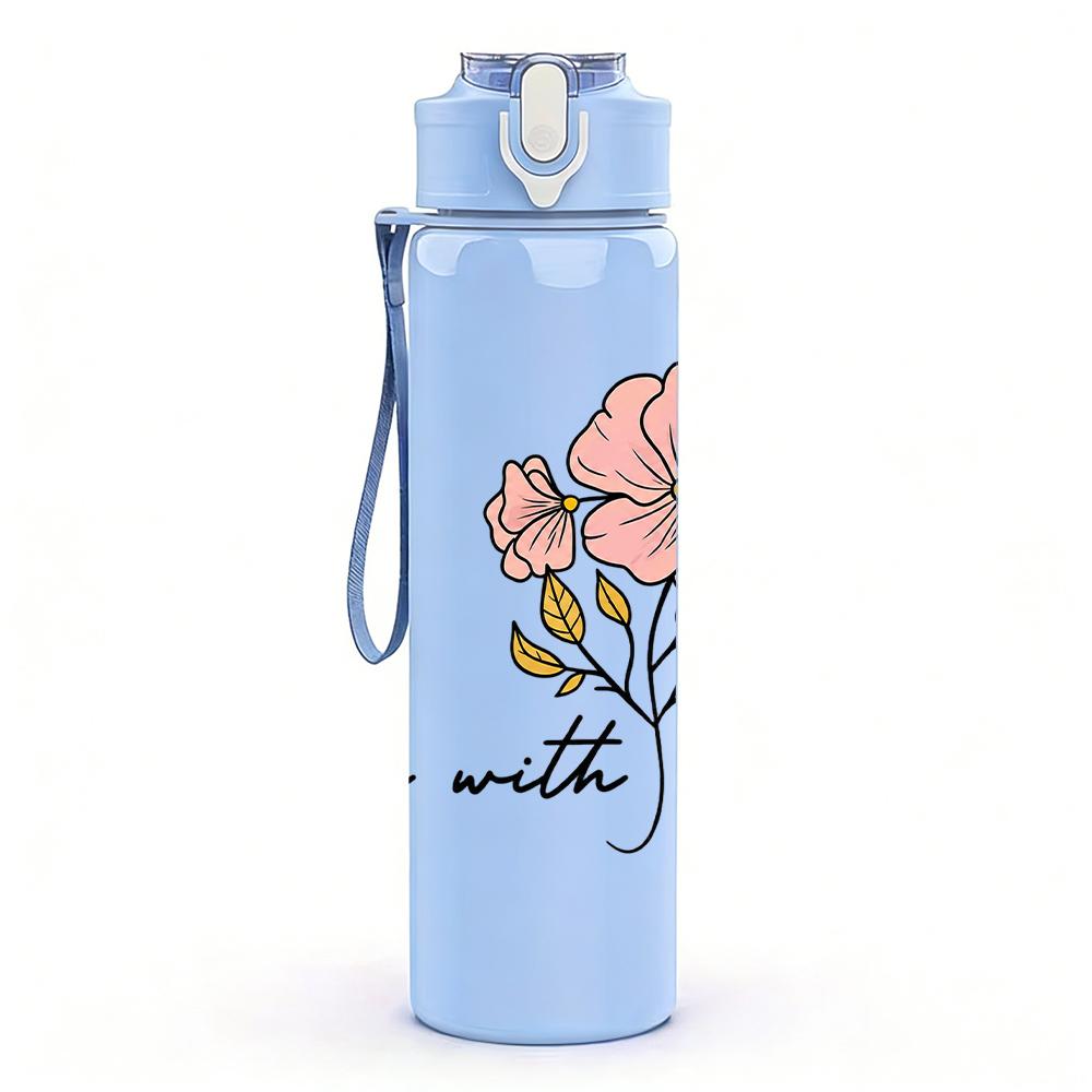 1PC Bloom With Grace Floral Graphic,750ml Color Plastic Sports Water Bottle,Leakproof Flip Straw Lid,Suitable for Sports Office Home Use