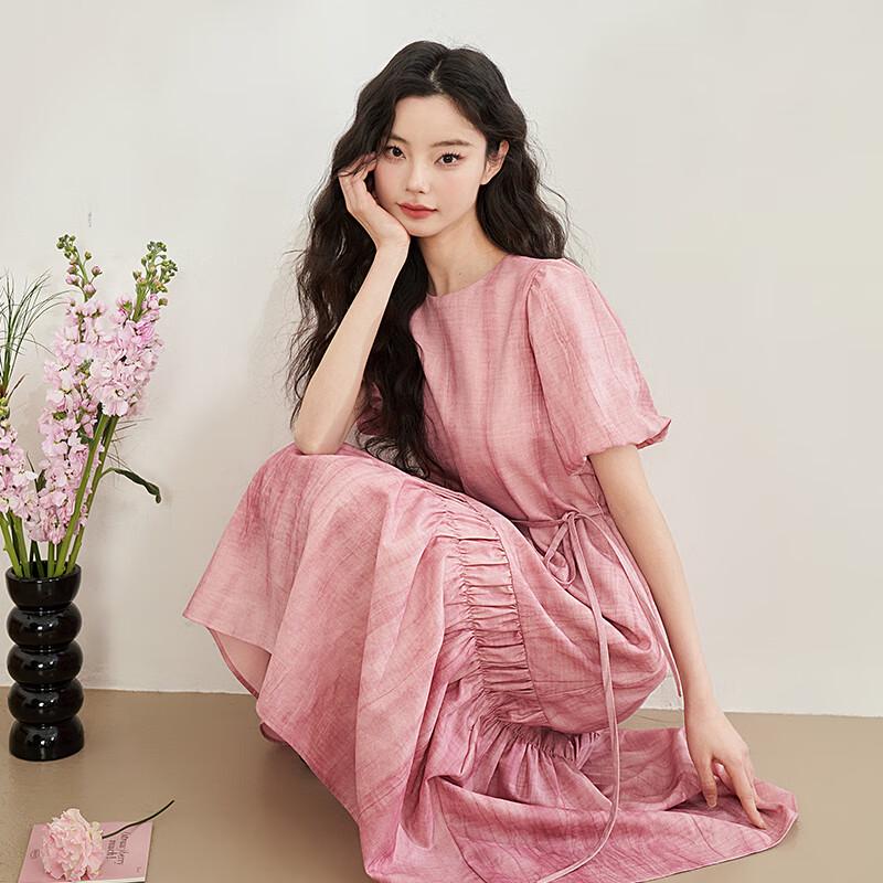 Xiyu Women's Tie-Dye Pleated Straight Midi Dress