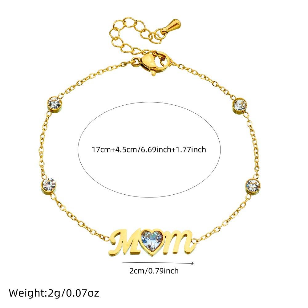 Fashion Simple Gold Diamond Heart MOM Charm Chain Ladies Daily Bracelet