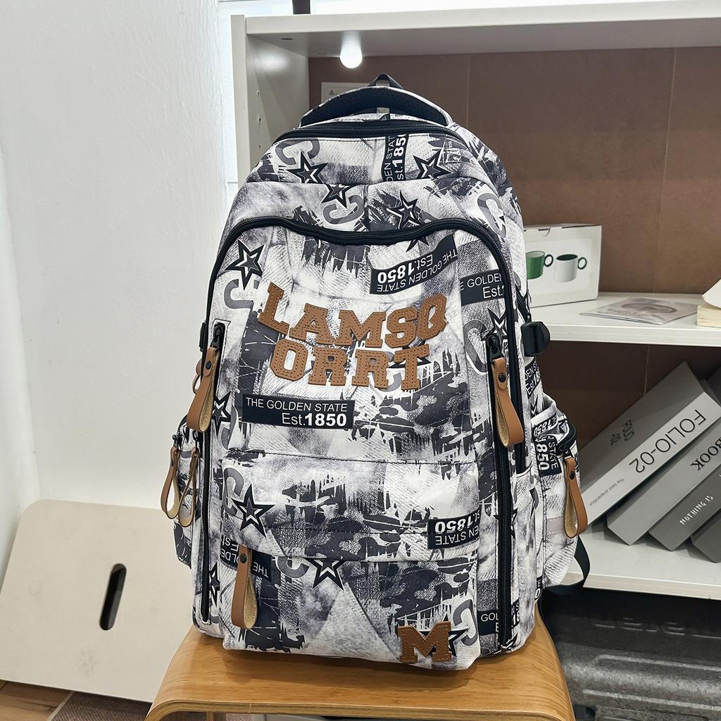 New Graffiti Niche School Bag for Junior High and High School Boys, Lightweight Spine Protection, Lightweight Large Capacity Design Laptop Backpack