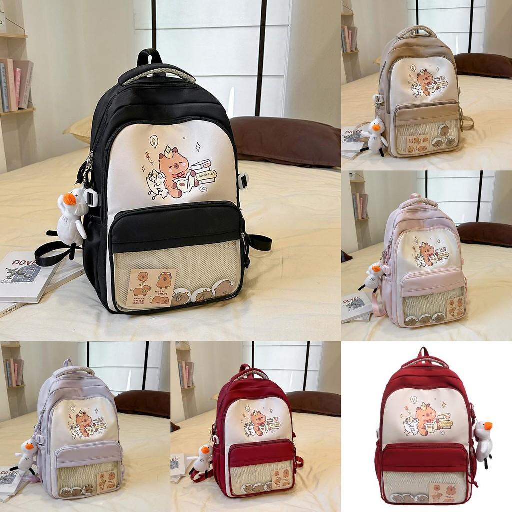 Capybara Cartoon Backpack For School Students With Breathable Nylon Material And Large Capacity