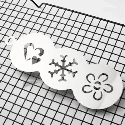 Mew Drei-in-Eins Edelstahl Kaffee Zeichenschablone Kaffee Gadget Kuchen Puderform Kaffeedekoration