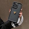 iPhone 17 Case with Lanyard for 16 Pro Max, Heart-Shaped Gold Electroplated Silicone, Frosted Finish