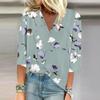 Women's Shirt Blouse Casual Loose Shirts 3/4 Sleeve Print V Neck Tops Print Tops T-shirts Tee
