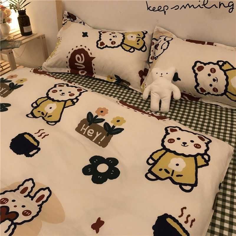 

Cute Cartoon Kitten Children s Duvet Cover Four-Piece Bedding Set Single Student Dormitory Bed Sheet Quilt Sheet Three Pieces 1.2 m three-piece dormitory bed.. Mocha summer..