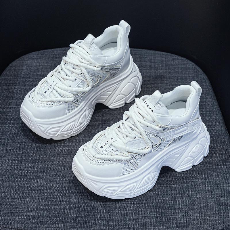 Platform dad shoes women's 2025 spring new Internet celebrity same casual versatile special fabric 9cm height-increasing women's shoes