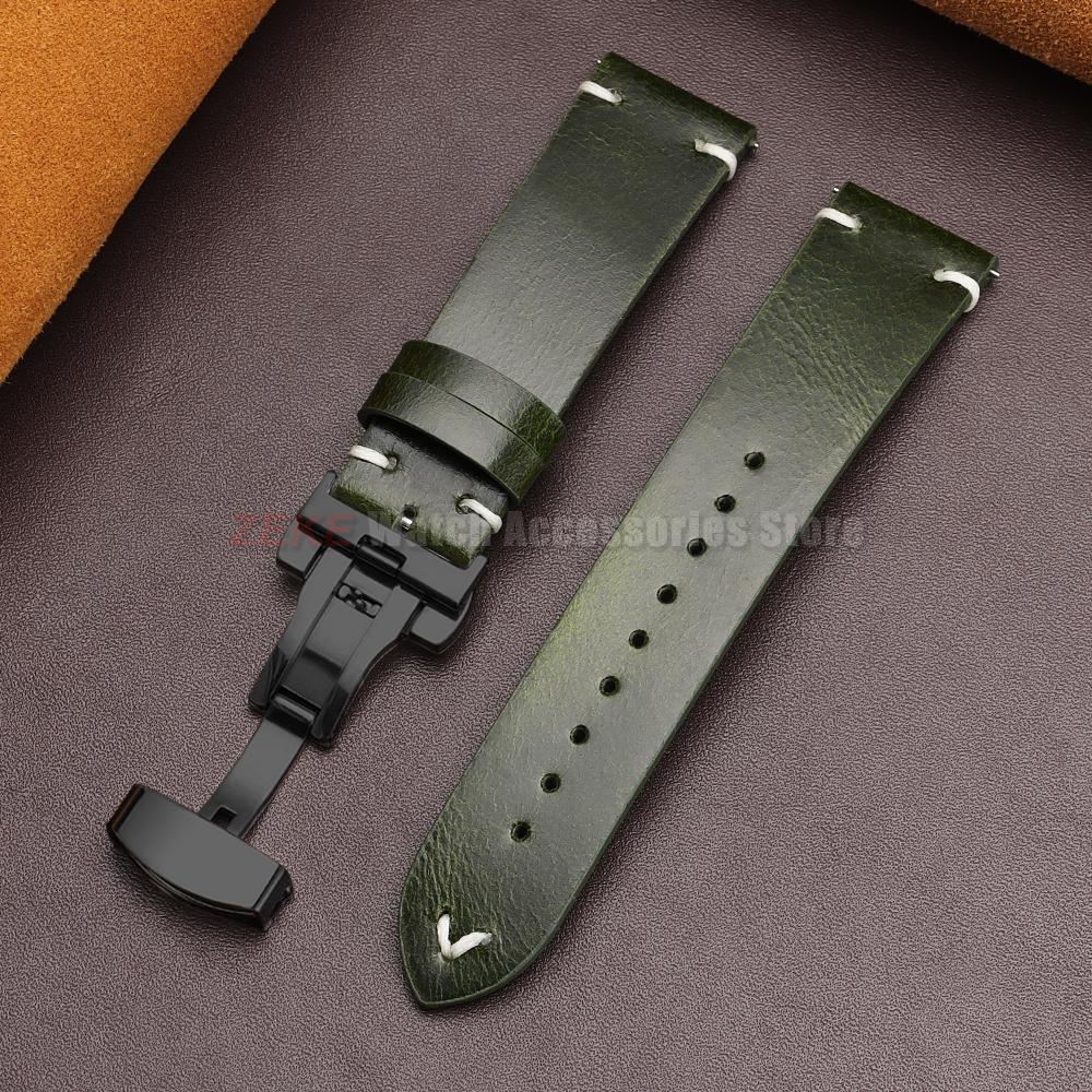 Vintage Oil Wax Leather Watch Band 18mm20mm 22mm Bracelet for Seiko Butterfly Buckle Stitching Cowhide Strap for Omega Watchband
