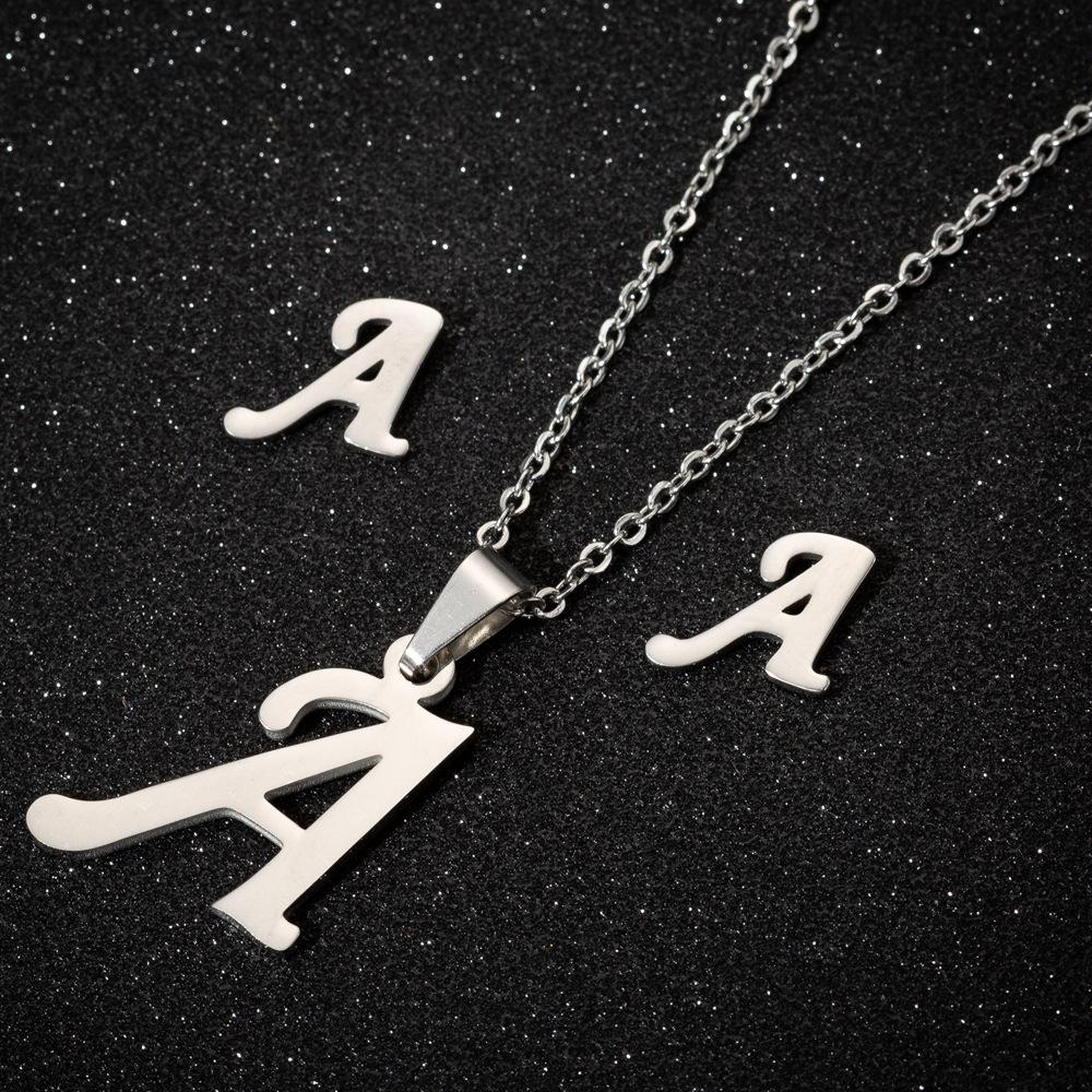 

1set 26 Letters Initial Necklace Earring For Women Alphabet Necklaces Pendants Friends Family Necklace Jewelry Gold