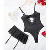 Sexy Lace Underwear Set Exotic Transparent Bra with Garter Belt Bondage Lingerie for Women