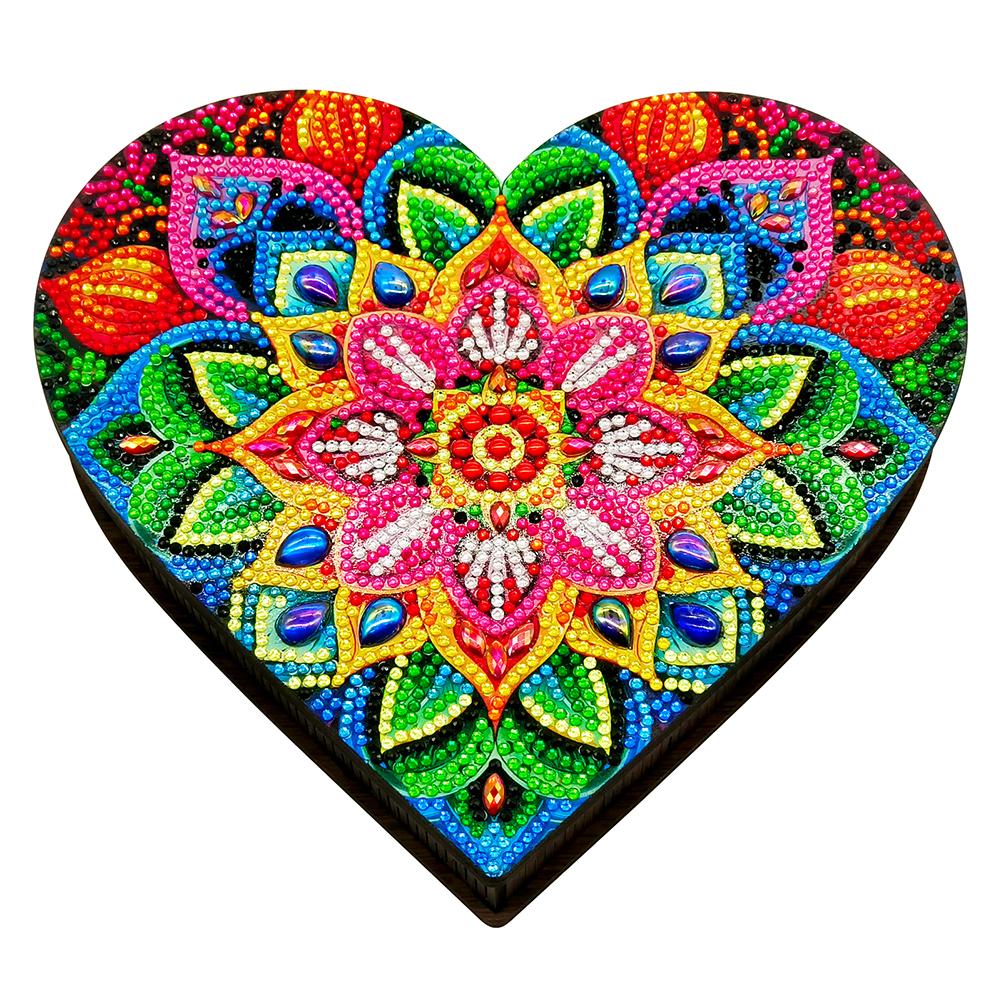 Wood Diamond Painting Jewelry Organizer Flower Bird Crystal Rhinestone Diamond Art Jewelry Case Heart Rose Tulip for Adults Kids