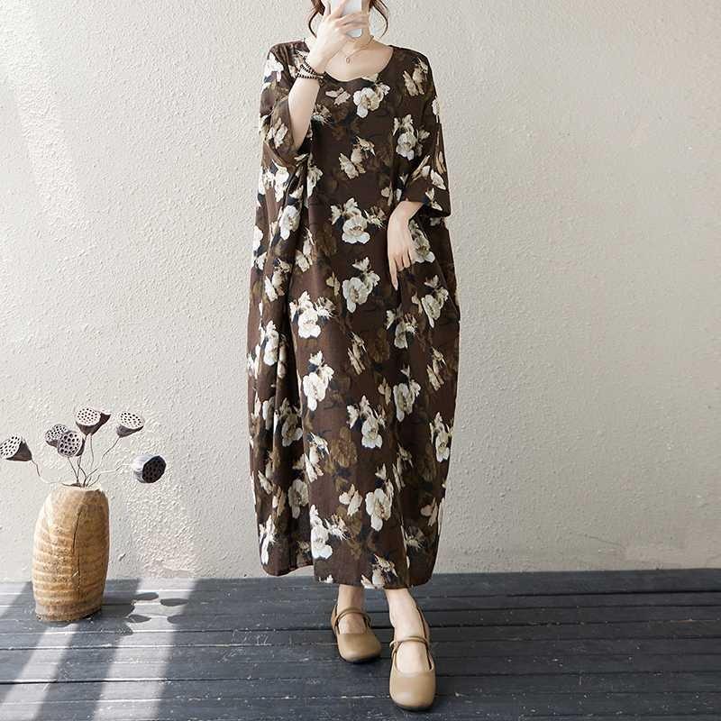 Summer Vintage Loose Cocoon Dress Round Neck Skirt