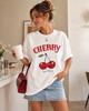 Streetwear Summer Unisex Fashion Cherry Tshirt Cherry Print Oneck Tops Tees Floral Graphic Short Sleeve Clothing Female Casual