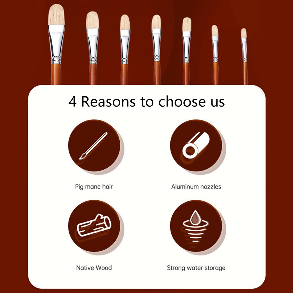 7Pcs Wood Handle Bristle Paint Brush Artist Paint Brush for Acrylic Oil Gouache Watercolor and Rock Canvas Painting