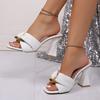 Fashion Square Heel Slippers Summer New Square Toe Metal Buckle Cutout Breathable Non-slip Wear-resistant High Heels