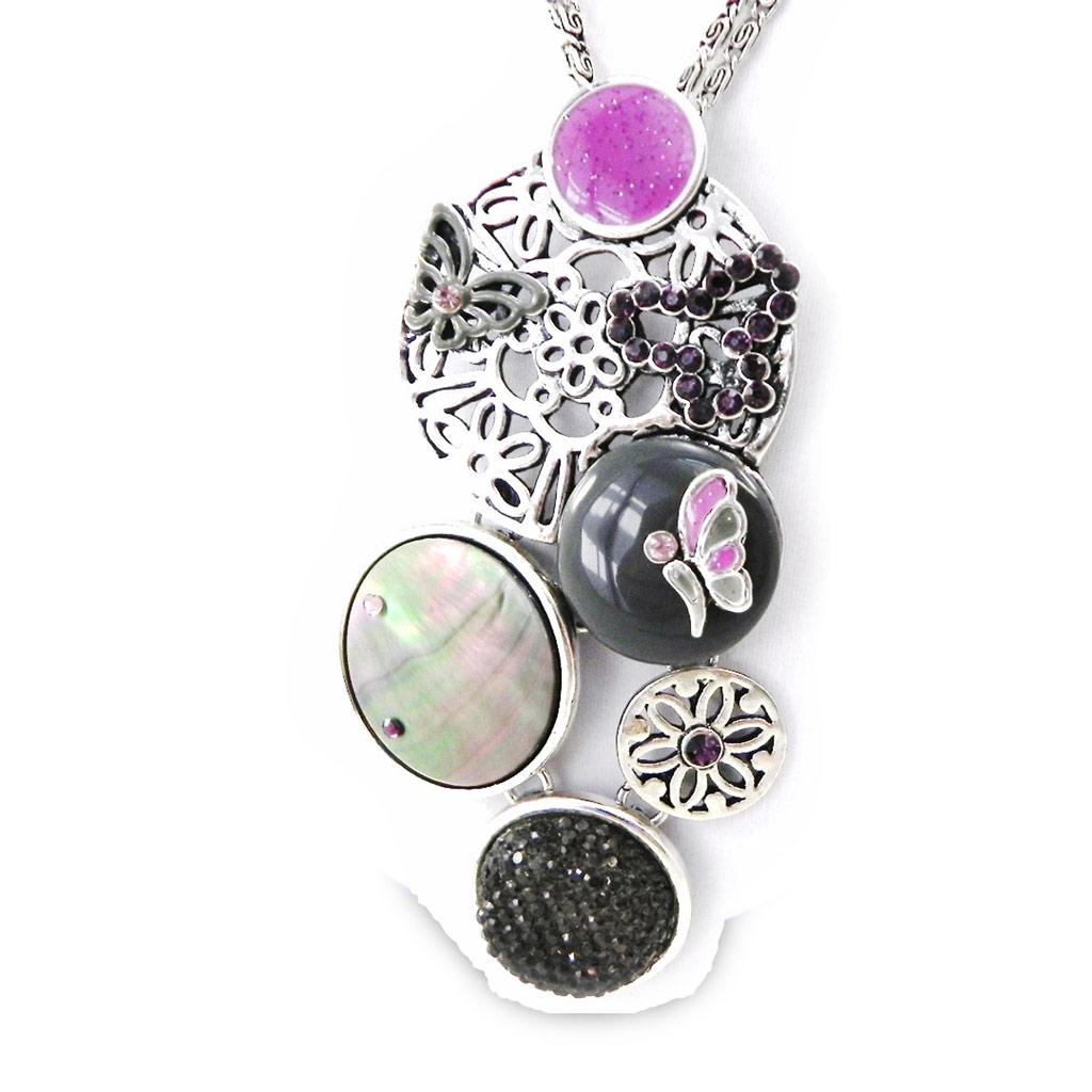 NOA [H8991] - Designer Necklace 'Carmen' Purple Gray Green