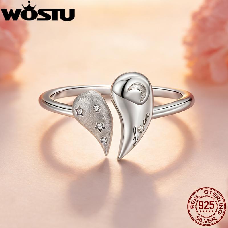 WOSTU 925 Sterling Silver Mother's Day Heart Open Ring For Women Adjustable Love Heart Jewelry Sentimental Gift For Mom Wife