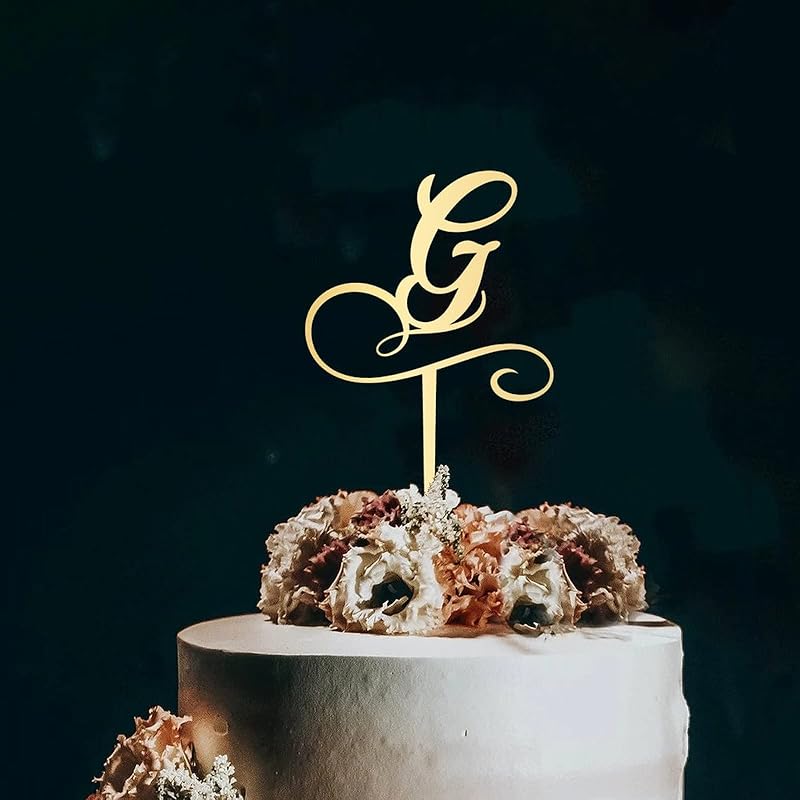 Initial Letter K Cake Topper Monogram Acrylic Cupcake Topper Funny Cake Accessories for Wedding Anniversary Birthday Party Decoration Mirror Gold