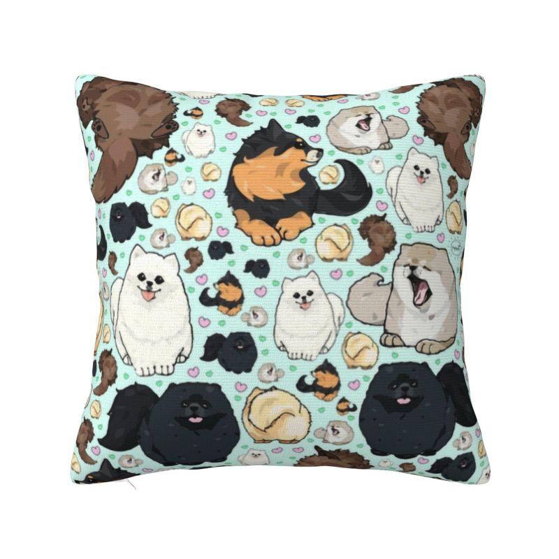 Maßgefertigter Sofakissenbezug mit nordischem Pomeranian-Motiv und Sommerblättern, Samt-Kissenbezug für Haustiere, Spitz-Kissenbezug, Schlafzimmerdekoration