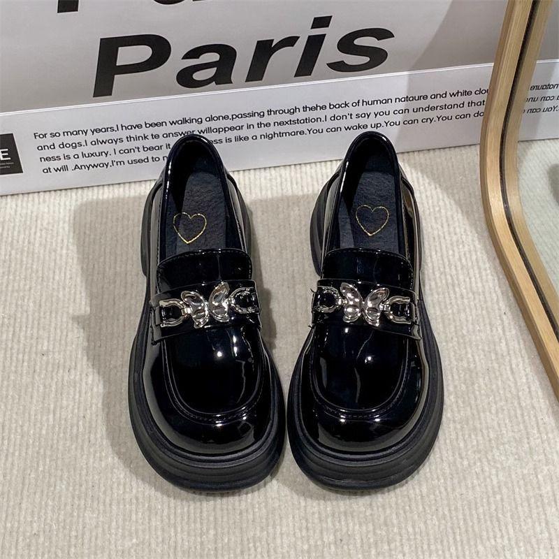 British style small leather shoes women's single shoes 2025 summer new platform black muffin loafers versatile Mary Jane shoes