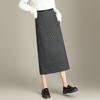 2025 Korean Grey Polka Dot Wool A-Line Skirt: Women's Autumn/Winter Straight Cut, Mid-Length with Back Slit