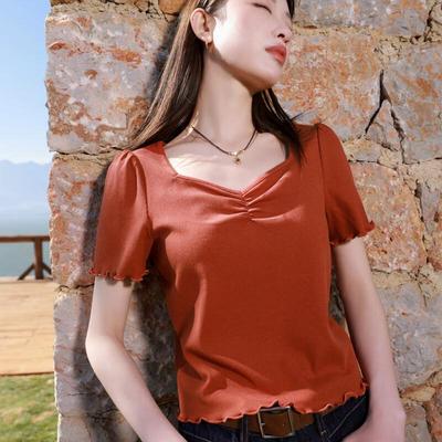 Sancai Women's Plus Size Square Neck Crop Top T-Shirt