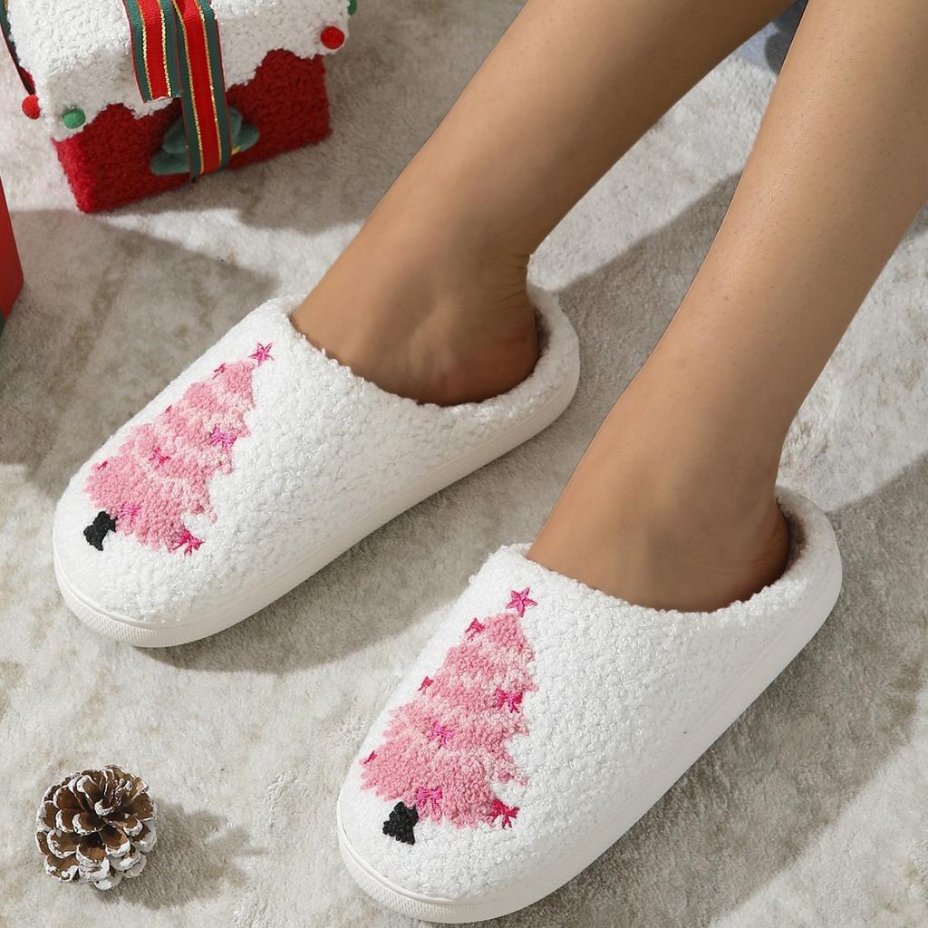 Fashion Warm Winter Home Slippers for Women Christmas Tree Fluffy Soft Plush Bedroom Ladies Men Indoor Outdoor Female Shoes Gifts