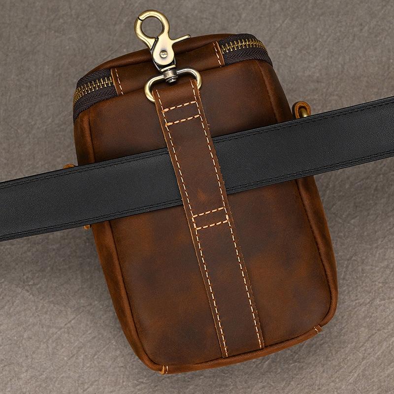 Retro Leather Small Shoulder Bag Crazy Horse Leather Multi-Functional Belt Bag First Layer Cowhide Messenger Bag Men'S Cowhide Fanny Pack