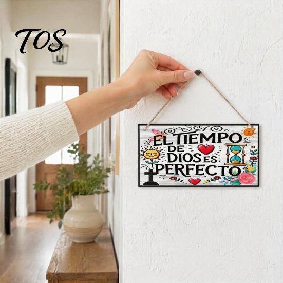Floral Wooden Hanging Plaque Spanish Religious Prayer Wall Ornament with Rose Cross Flower, New Home Housewarming Gifts Decorative Pendant for Living
