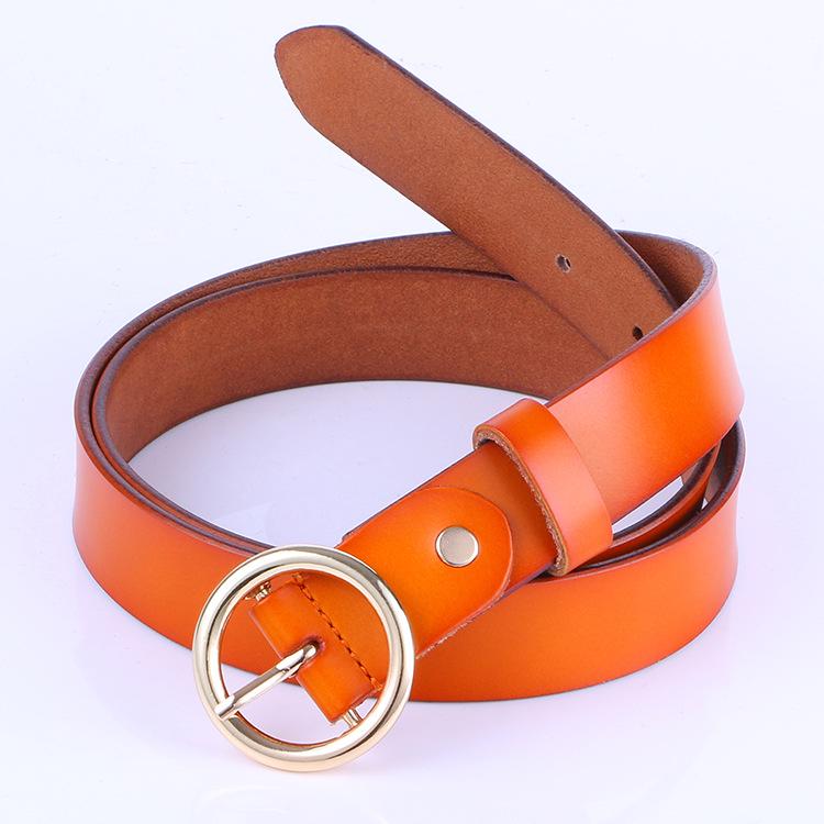 Round Buckle Women'S Cowhide Leather Belt Women'S Round Head Pin Buckle Decorative Thin Belt Belt Belt