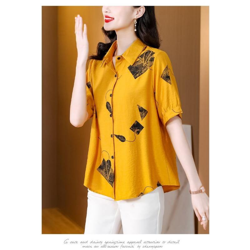 Spring and Summer Wide Lady's Shirt Printed Top Popular Retro Fashion Short-sleeved Women's Shirt Trend