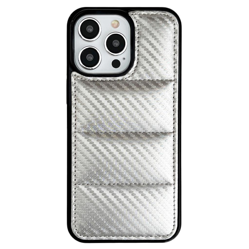 For iPhone 16 Pro Max Case Carbon Fiber Puffer Jacket Leather+TPU Shockproof Phone Cover