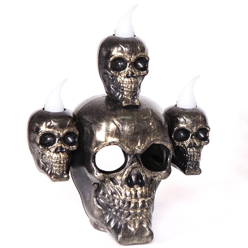 Halloween  Skull Head Lamp Electronic Skull Candle Light Ornament For Halloween House Decoration Props gold#1