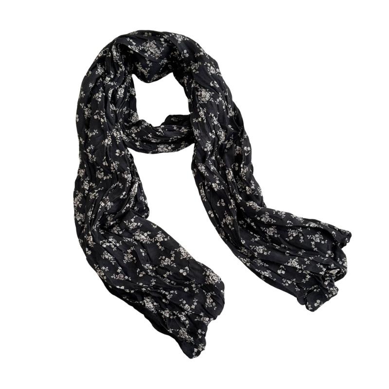 Scarf autumn and winter new floral retro pleated silk scarf neck protection warm scarf twist braid scarf shawl
