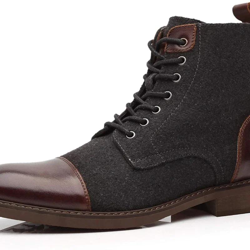 Winterstiefel Herren Stiefeletten Warm Leder Lässig High Top Sneaker Mode Plüsch Warm Dicke Sohle Stiefeletten