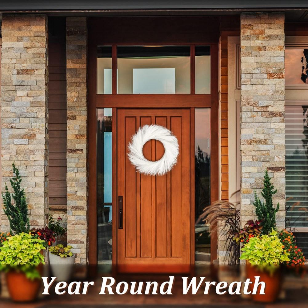 Good-Faux Pampas Grass Wreath 24Inch Fall Wreath Farmhouse Wreath With 11Inch Inner Ring For Christmas Decor (White)