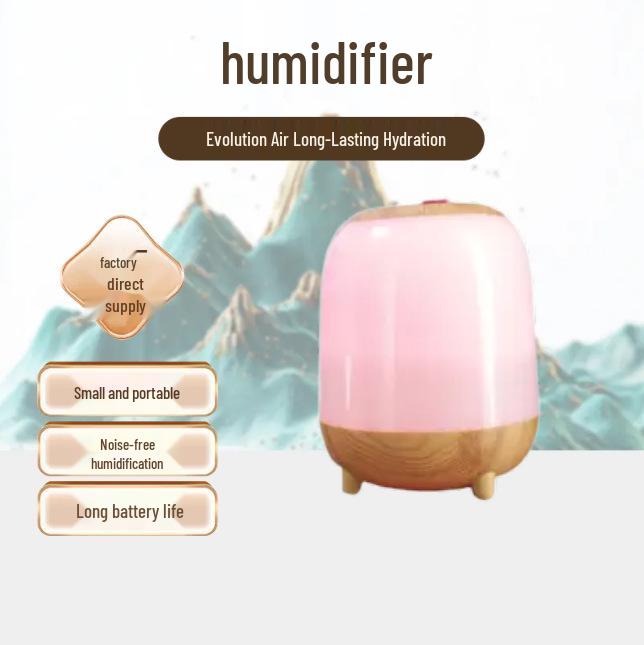 Silent Dual Spray Humidifier with Long-Lasting Battery, Large Capacity, Color Night Light & Air Purification